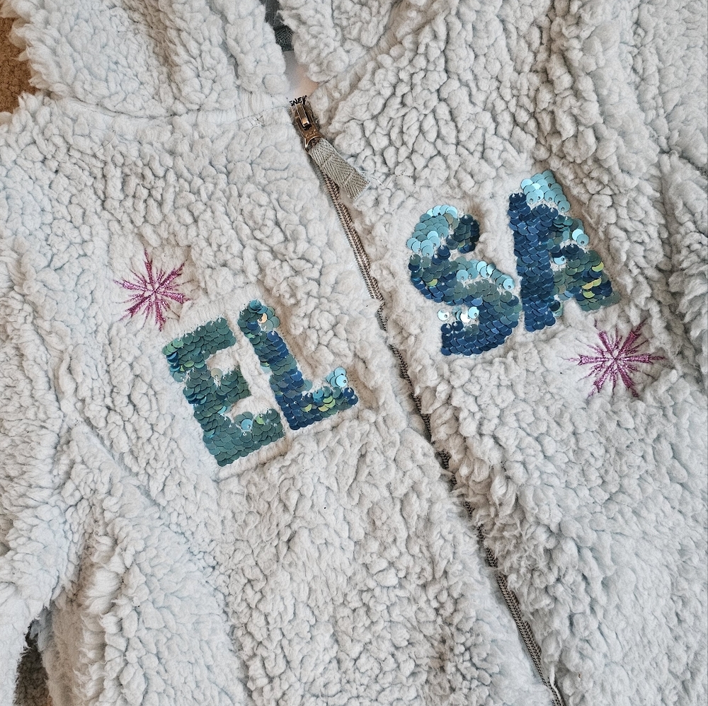 Disney Elsa Sherpa Jacket, Kids Winter Coat, Frozen Sequins Little Girl Coat - Picture 5 of 8